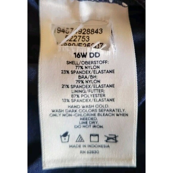 Swim Top Navy 16W DD Solid Wrap Front Tummy Control 1X Underwire Lands End S858 - Picture 8 of 10